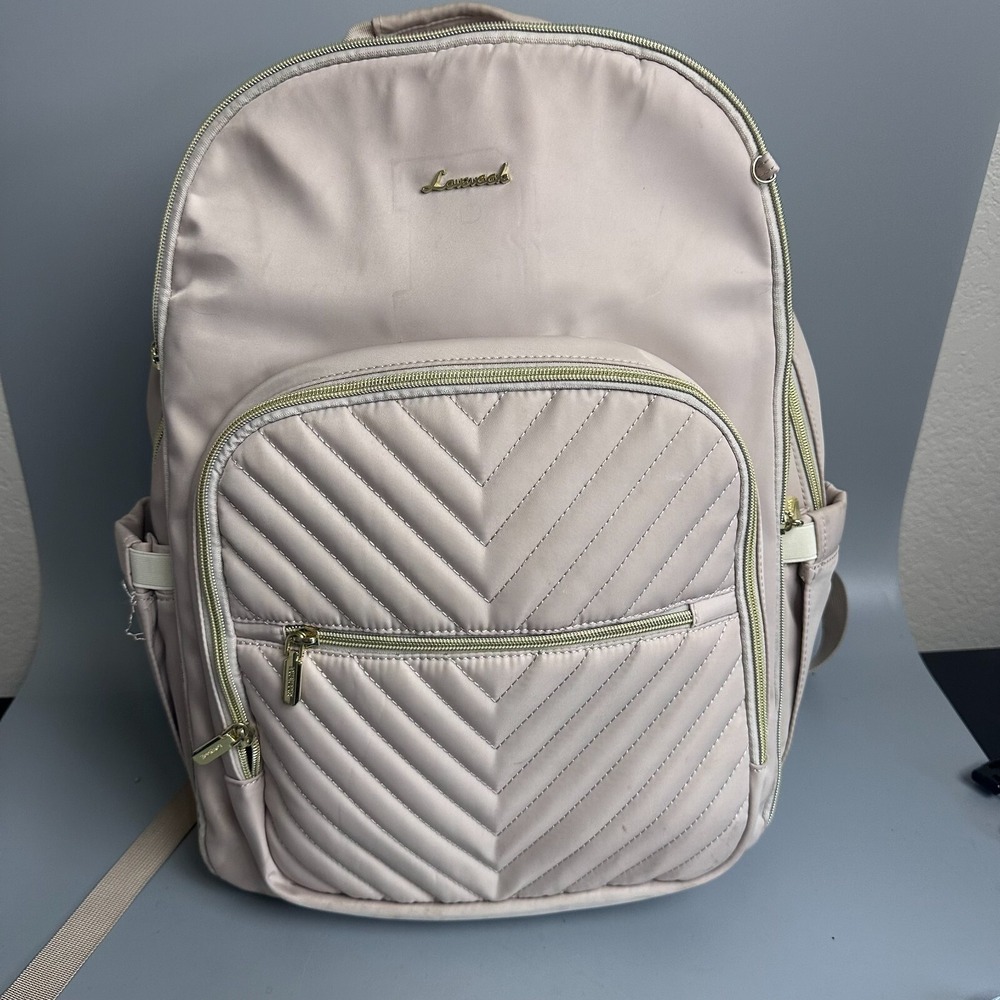Lovevook Laptop Backpack Pink Quilted Chevron Travel School Bag Gold Hardware